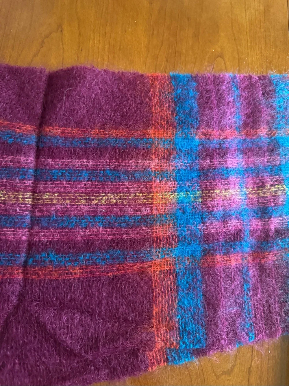 Mohair Wool Blend Scarf - Purple Plaid
